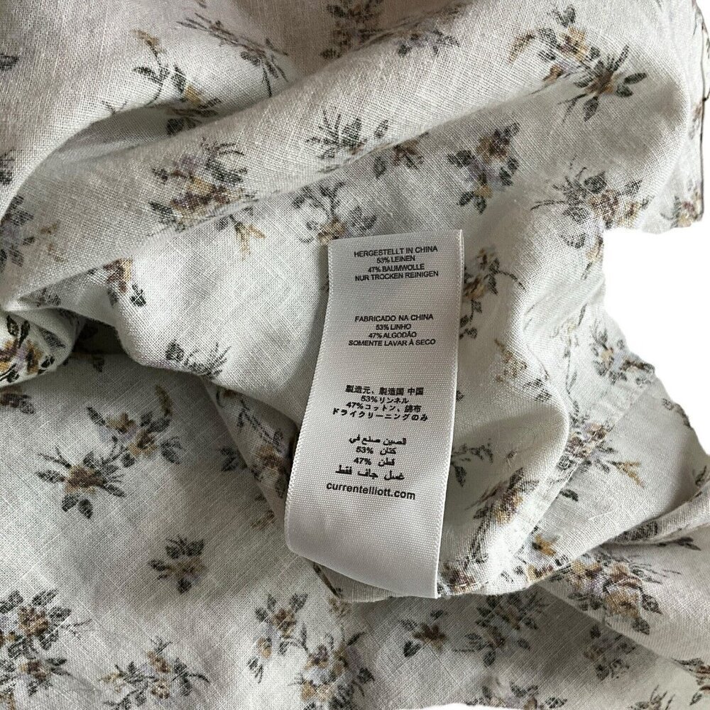 NWT Current Elliott Size 2 Floral Shirt Ivory Green Long Sleeve Linen Blend - Picture 12 of 13